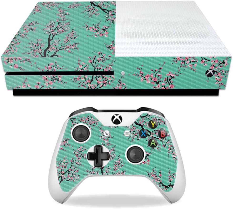 MightySkins Carbon Fiber Skin for Microsoft Xbox One S - Cherry Blossom Tree | Protective, Durable Textured Carbon Fiber Finish | Easy to Apply, Remove, and Change Styles | Made in The USA