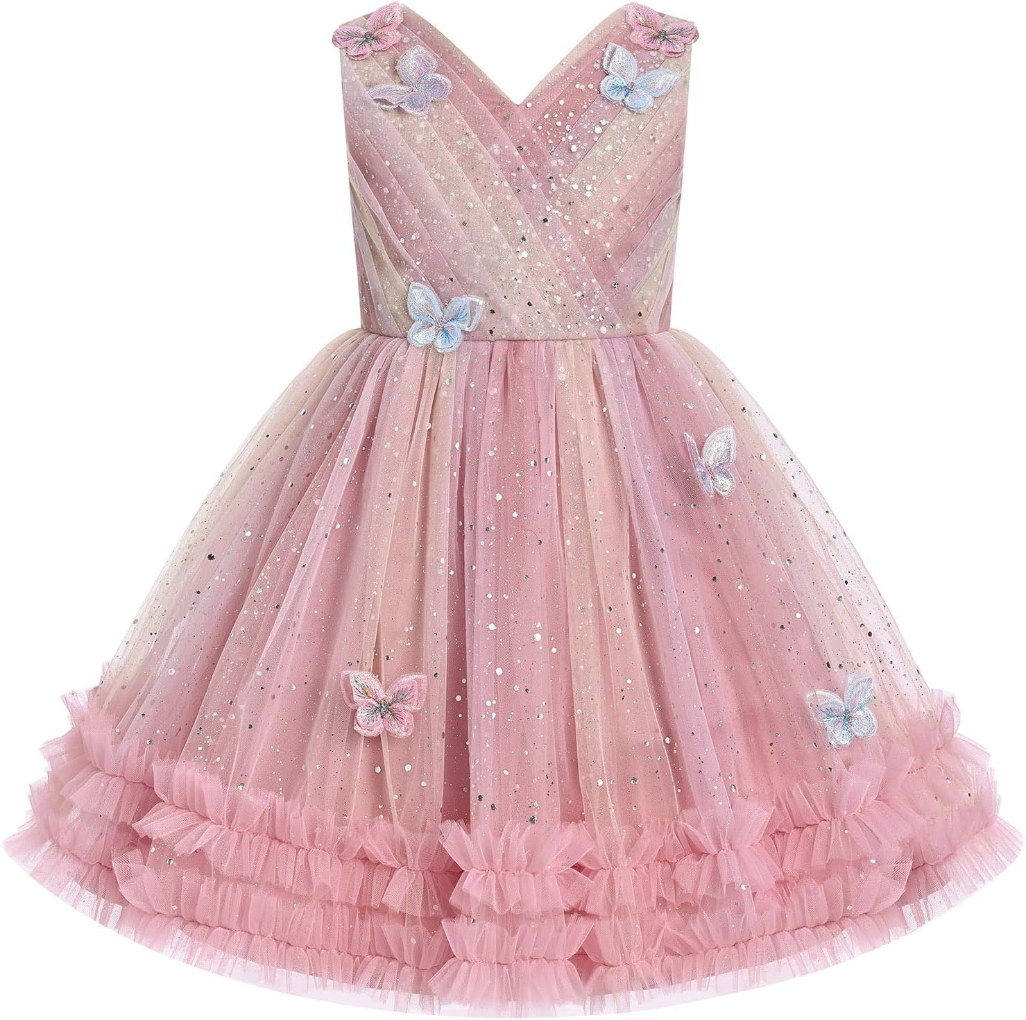 Baby Girl Formal Butterfly Seashell Frilly Formal Dress Toddler Flower Girl Wedding Pageant Tea Party Birthday Outfits