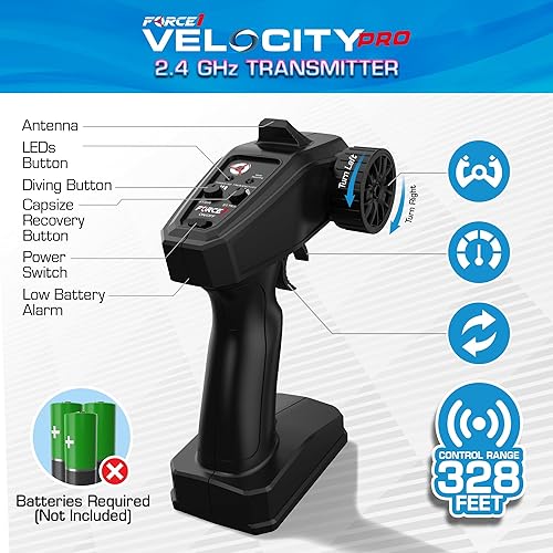 Miniatura 4 de Force1 Velocity Pro LED RC Boat - Barco de velocidad a control remoto subacuático, barco de control remoto para piscinas y lagos, mini luces LED de