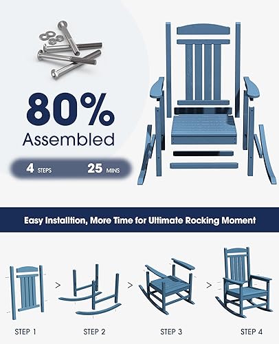 Vista 84 de Kingyes Mecedoras de polietileno de alta densidad para exteriores, sillas mecedoras para patio, deck, soportan hasta 330 libras, azul Azul marino