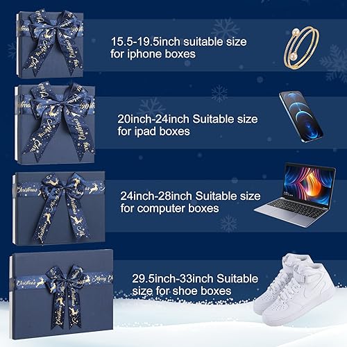 Miniatura 3 de 12 lazos elásticos de Navidad con lazos, lazos de regalo elásticos ajustables, lazos de cinta de grogrén rojo de Navidad para cajas de regalo de