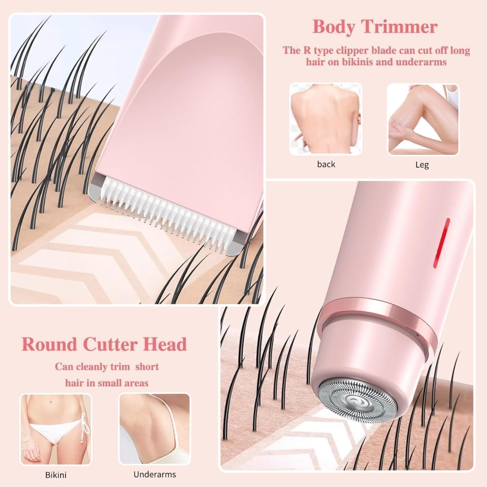Rasoir Klyne Femme, Tondeuse 2 en 1 Femmes, Rasoir Femmes Electrique Maillot,Zone Sensible, Pour Bikini, Jambes, Aisselles utilisation humide et sèche (Rose)