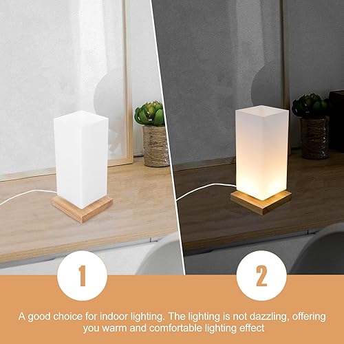 Miniatura 2 de Uonlytech Lámpara de mesita de noche, luz de noche: lámpara de mesa de madera minimalista con control remoto, lámpara de escritorio cuadrada de