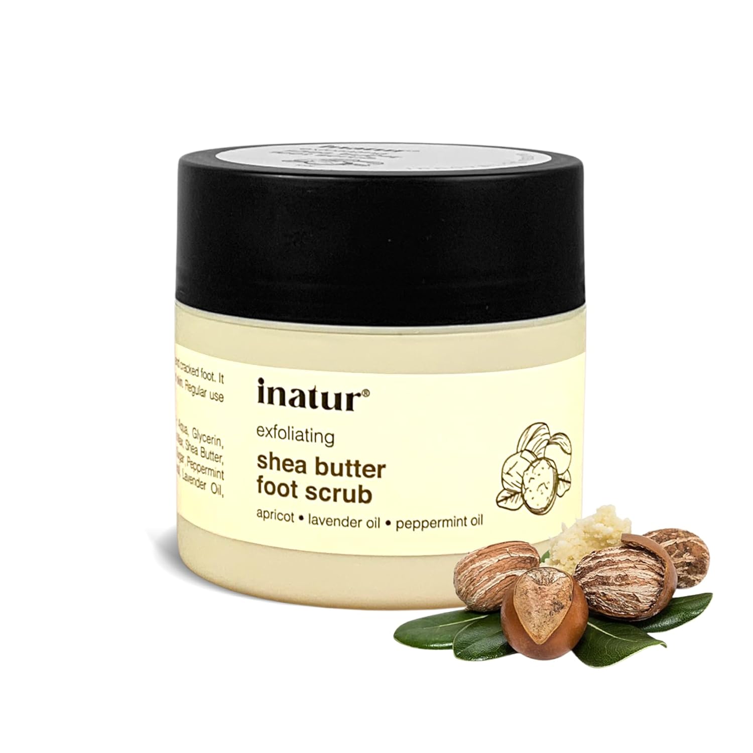 inatur Shea Butter Foot Scrub with Coconut Oil & Apricot Shell | Removes Dead Skin & Cracked Heels | Exfoliates, Softens & Smoothens Feet | With Vitamin E, Peppermint & Lavender Oils | 100g