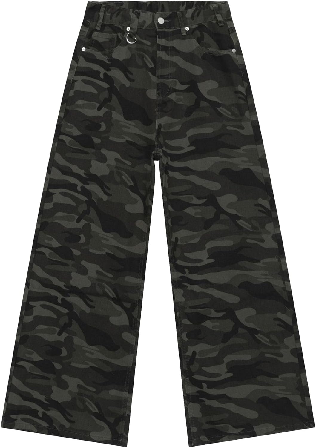 Men Camo Printed Baggy Jeans Wide Leg Camouflage Skater Denim Pants Button Zipper Straight Streetwear Pants