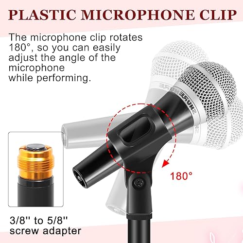 Miniatura 5 de 2 juegos de soporte de micrófono de base redonda, soporte universal desmontable para micrófono podcast para cantar, estudio, escenario, karaoke,