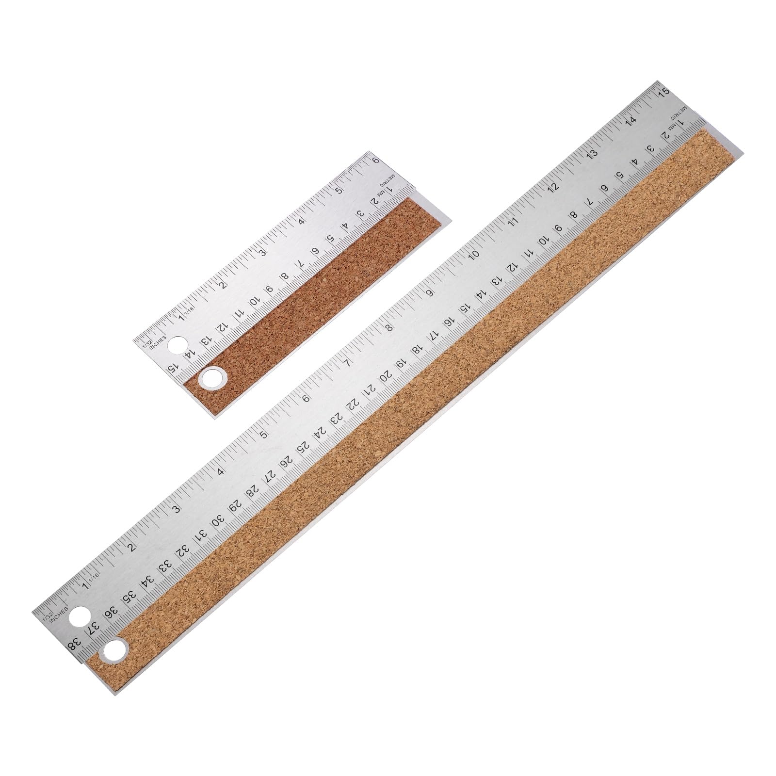 sourcing map 2pcs Stainless Steel Rulers with Cork Backing 6"/15" Inch and Metric Precision Metal Ruler Straight Edge Measuring Tool for Office Engineering Tools