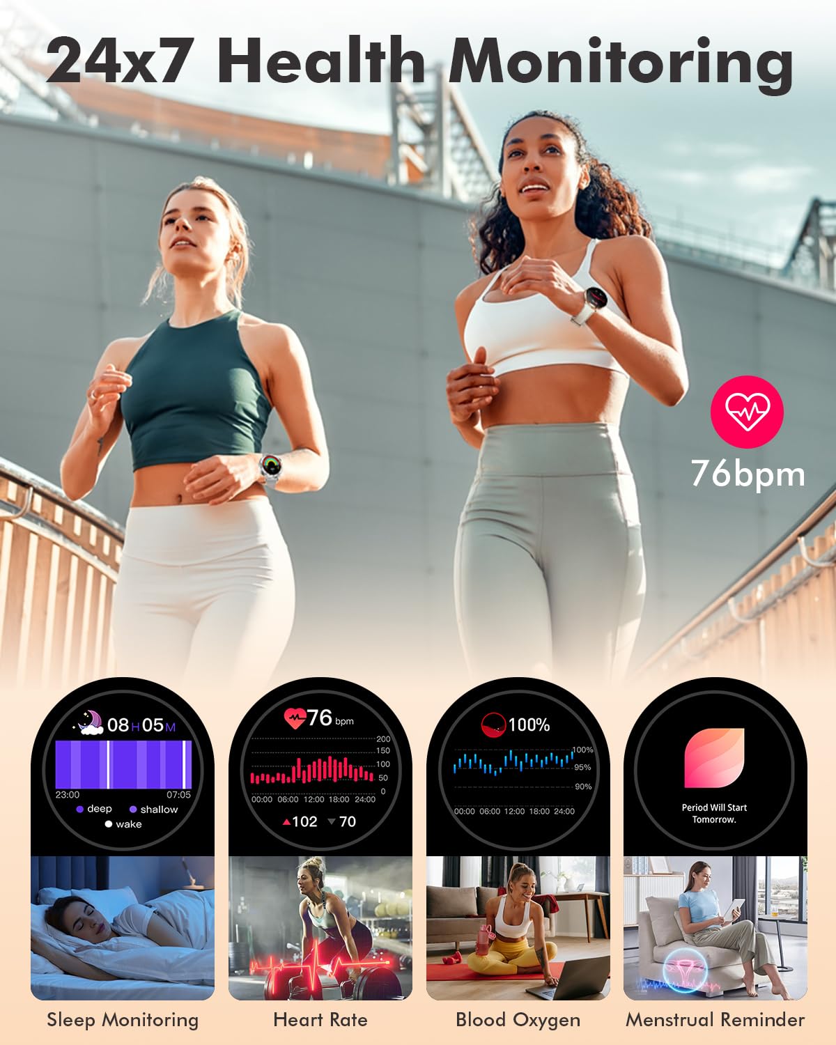 Smartwatch Donna,NOVEA Ultradelgada 1.32" Schermo Touch Chiamate Bluetooth, 100+ Modalità Sportive, SpO2 Orologio Cardiologico Monitor del Sonno Contapassi, Ciclo Menstruale IP68, Android/iOS