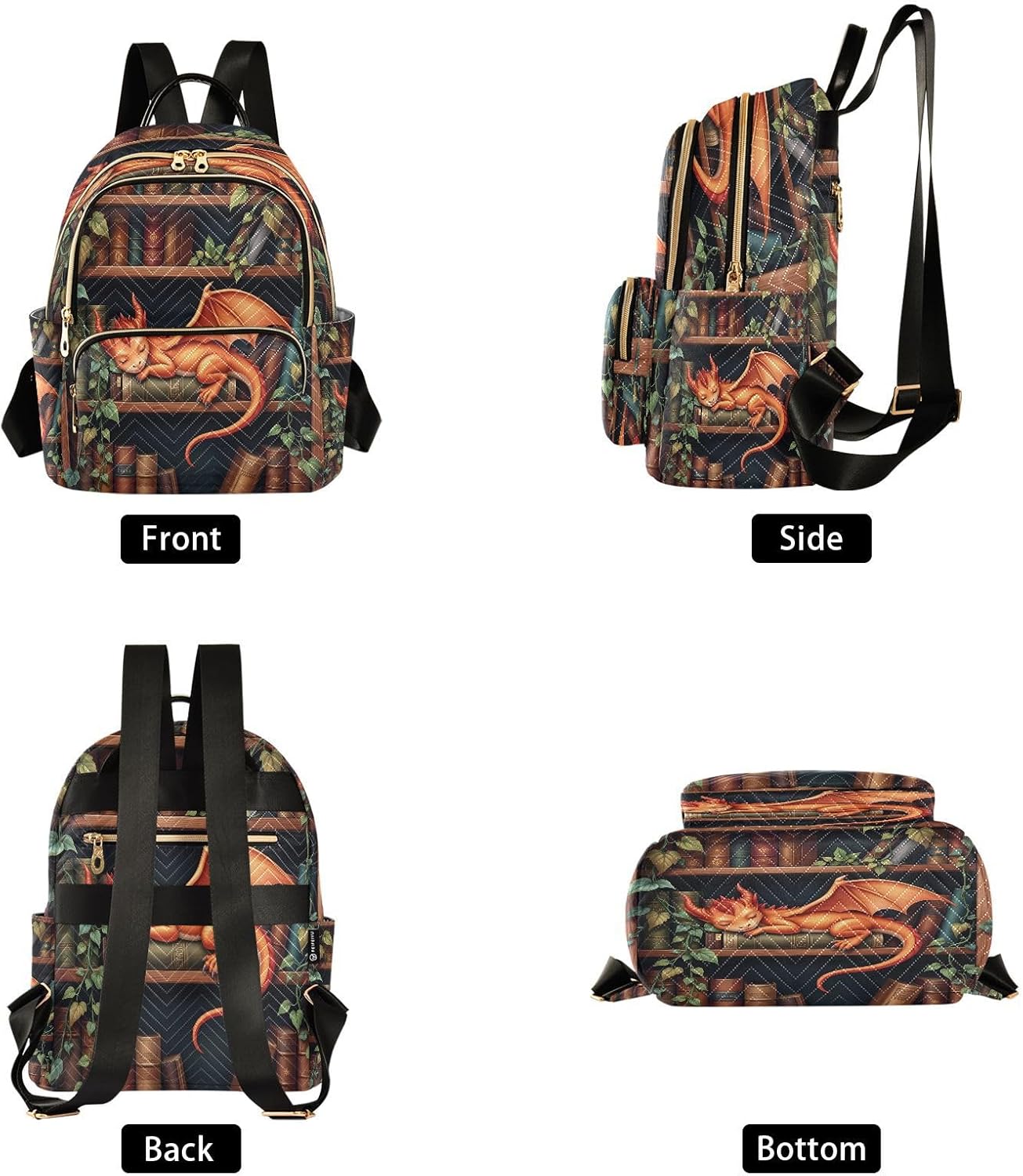 Dragon Bookshelf Book Mini Backpack for Women 8.5L Travel Daypack Shoulder Bag Purse