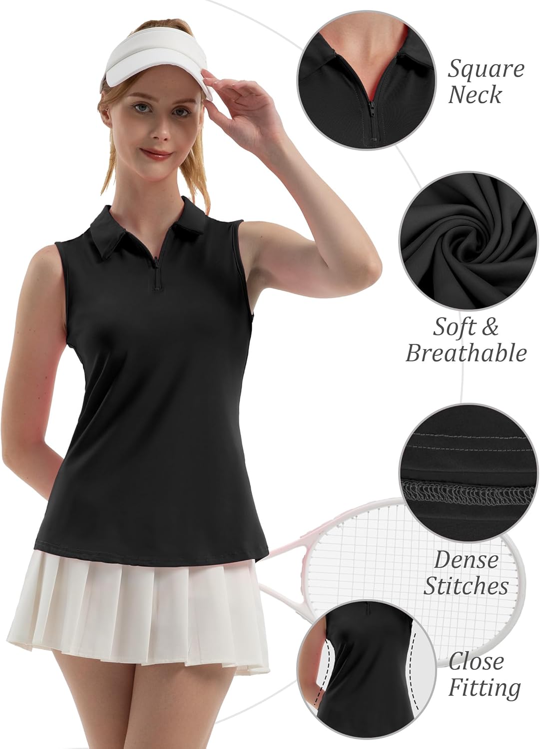 FKEEP Women's Sleeveless Polo Golf Tennis Shirt Tank Tops T-Shirts V-Neck with Collar Quick Dry Workout Athletic - Image 4