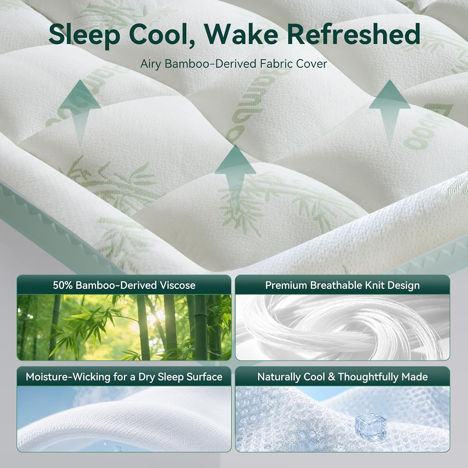 4-Inch Dual-Layer Bamboo Viscose Cooling Memory Foam Queen Mattress Topper