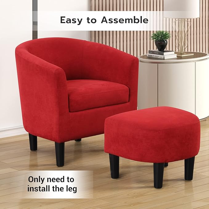Sillón Acentuado con Otomana Rojo - Moderno miniatura 6
