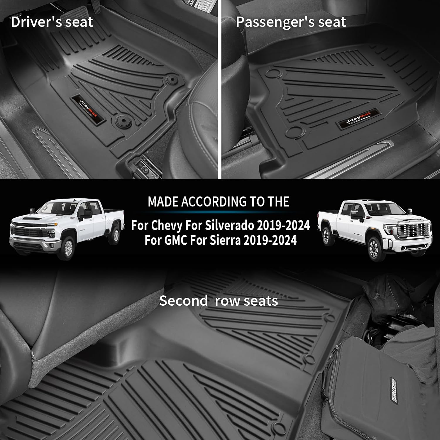 Custom for 2019-2025 2026 Chevy Silverado 1500 /GMC Sierra 1500 & 2020-2026 Chevy Silverado/GMC Sierra 2500HD/3500HD Crew Cab Accessories TPE All Weather Floor Mats