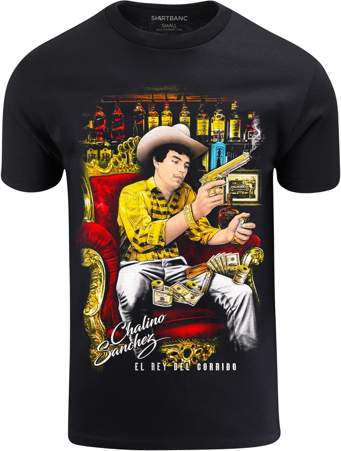 ShirtBANC Chalino El Rey Del Corrido Mens Shirt Tribute Gold Money Tee