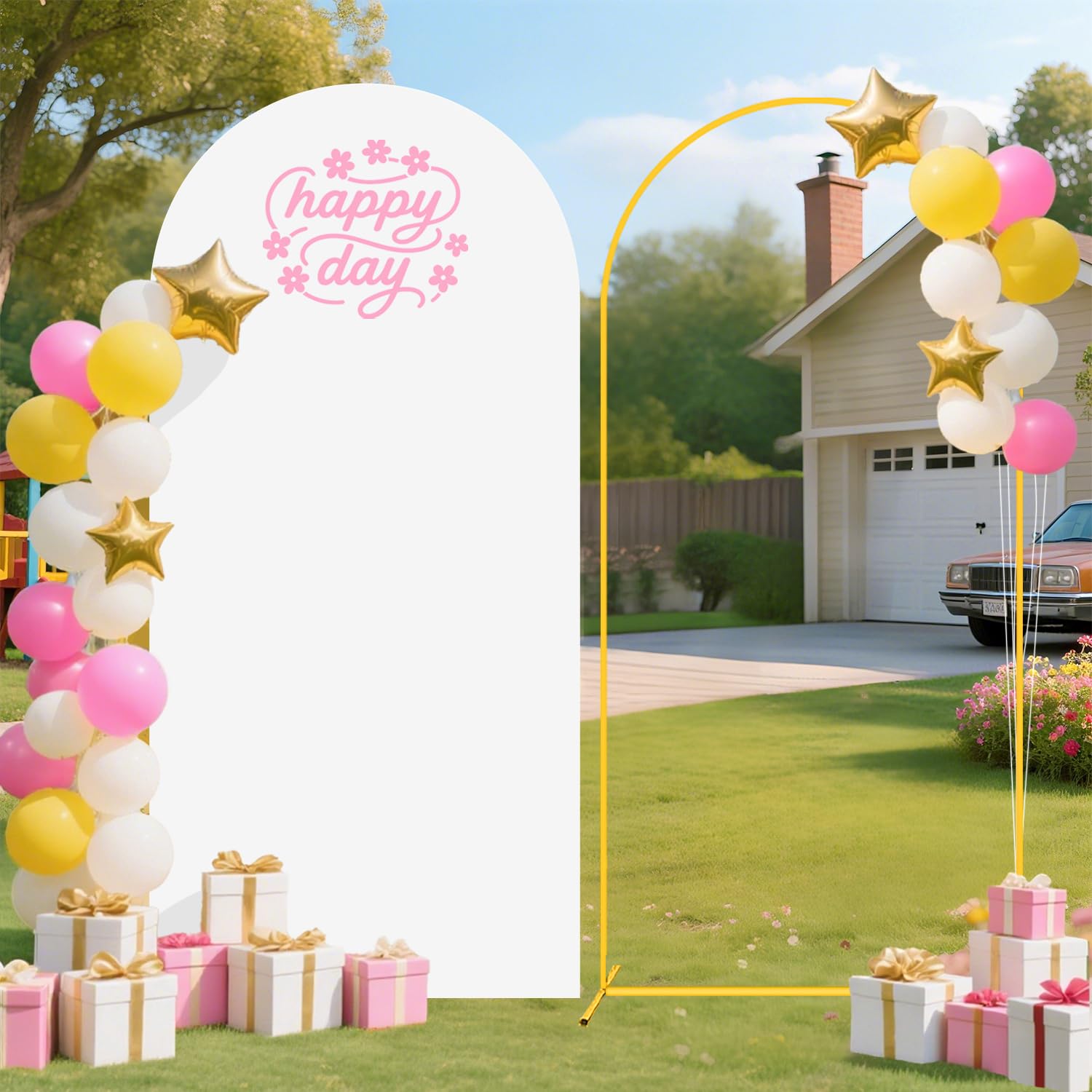 FUHSY Arche de fond, en forme d'arc, blanc, avec kit de couverture, 2,2 m, double face, pour décoration de mariage, fête