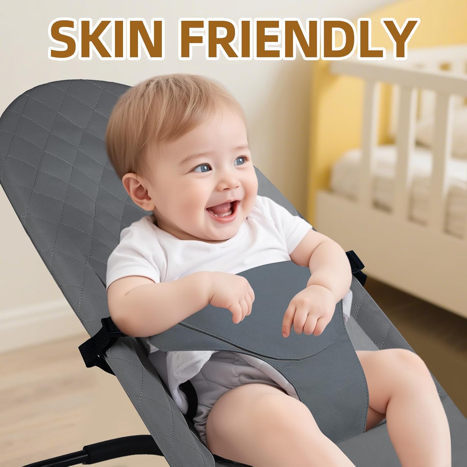 Fabric Seat for Bouncer, Replacement Cover for Baby Bjorn Bouncer Bliss, Soft Breathable Machine Washable (Grey, Cover Only)