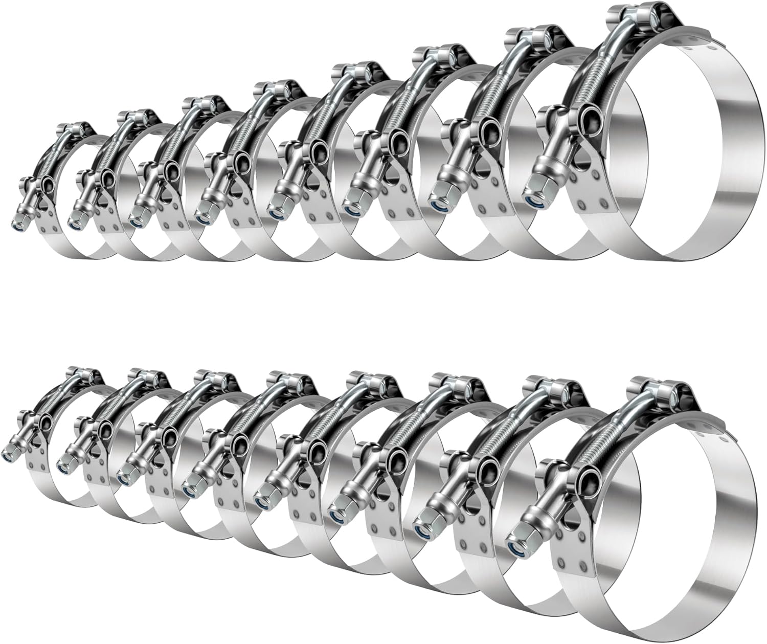 T-Bolt Hose Clamp Set 16 Pcs Heavy-Duty Turbo Intake Radiator Hose Clamps 304 Stainless Steel Sizes 1" (32-37mm) to 3" (78-84mm)