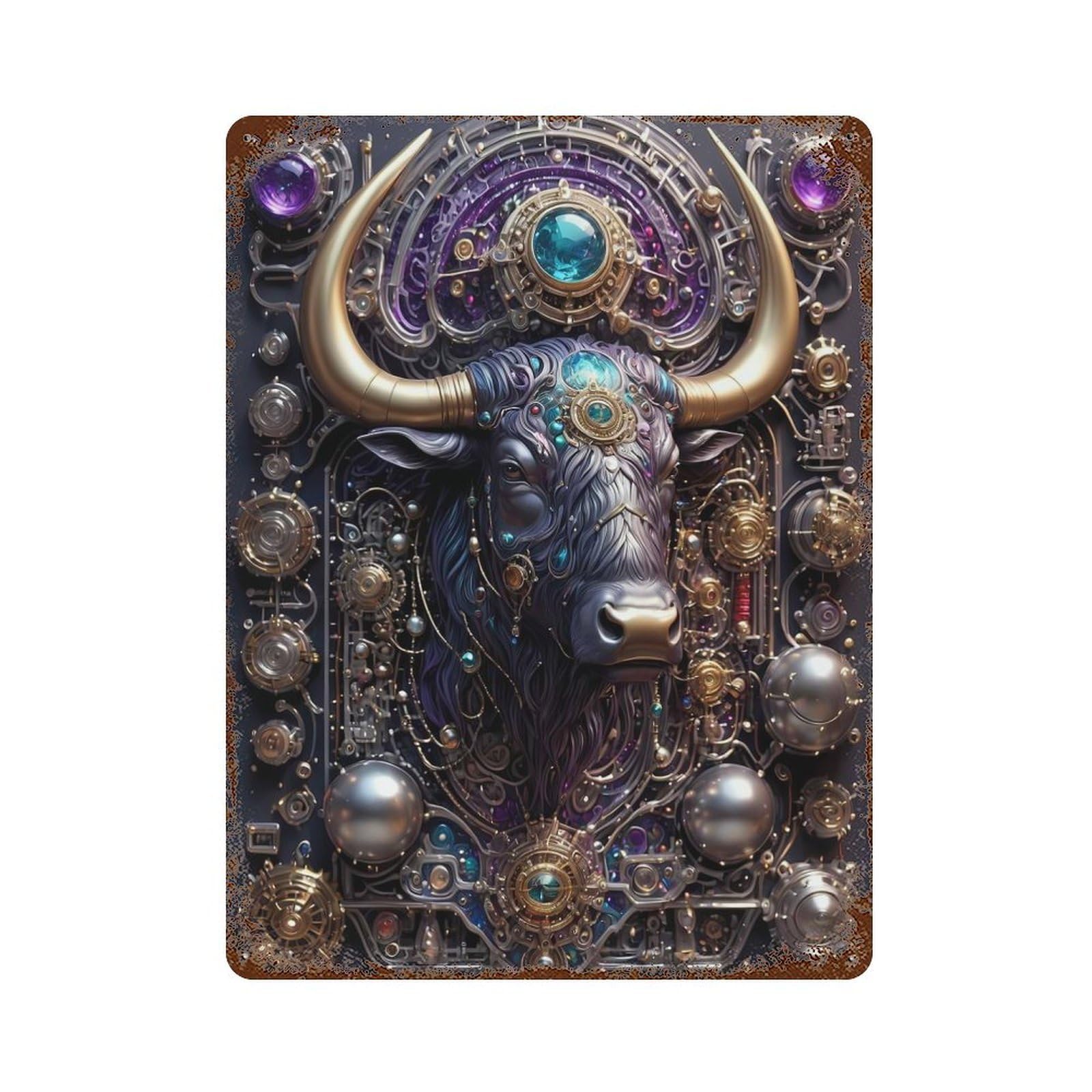 Steampunk Bull Portrait Aged Metal Wall Plaque 15.7"x11.8", Classic Wall Plaque for Garage, Pub Or Kitchen