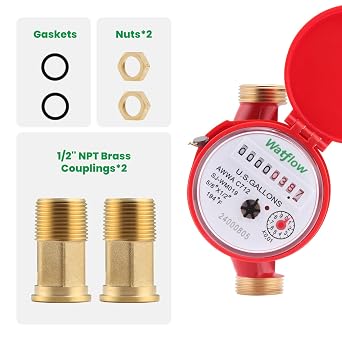 DN15 Water Meter 1/2 NPT, AWWA C712 Certification Gallon Water Flow Meter, Cold and Hot Water Meter for Garden/Home/Apartment, Horizontal Install.