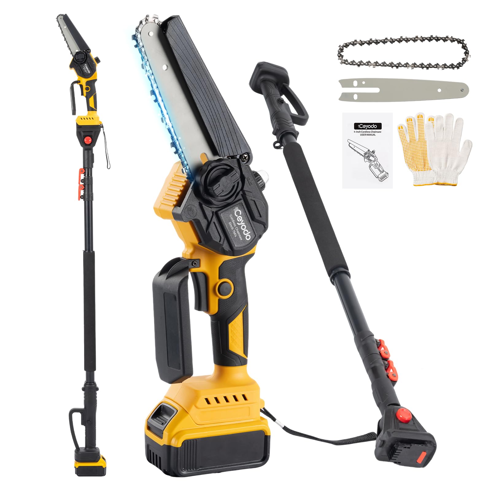 Photo 1 of 6 Inch Mini Chainsaw Brushless Tree Trimmer with DEW 20V Extension Pole, Tree Saw for Trimming Pruning (Tool Only)