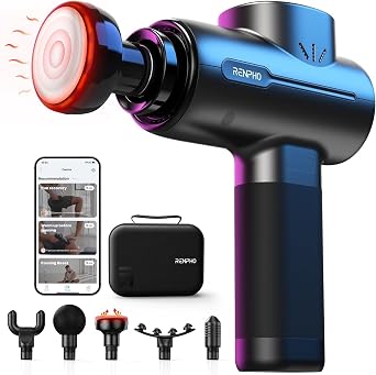 Thermal Muscle Massage Gun, Renpho Electric Hand Massager, 3200rpm Brushless Motor, Silent Massage Gun and Type C Charger for Deep Tissue Muscle Relaxation (Black)