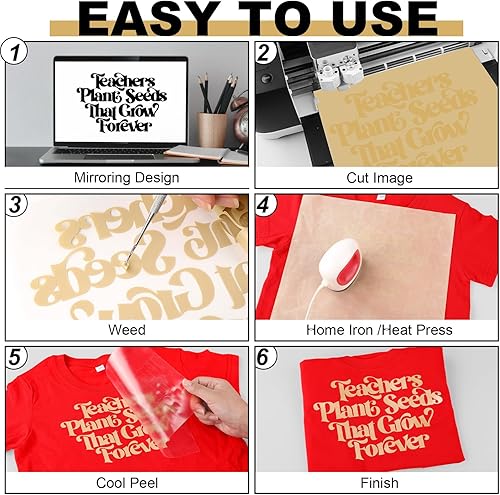 Miniatura 7 de CAREGY Vinilo de transferencia de calor HTV para planchar en camisetas rollo de 12 pulgadas por 20 pies (dorado)