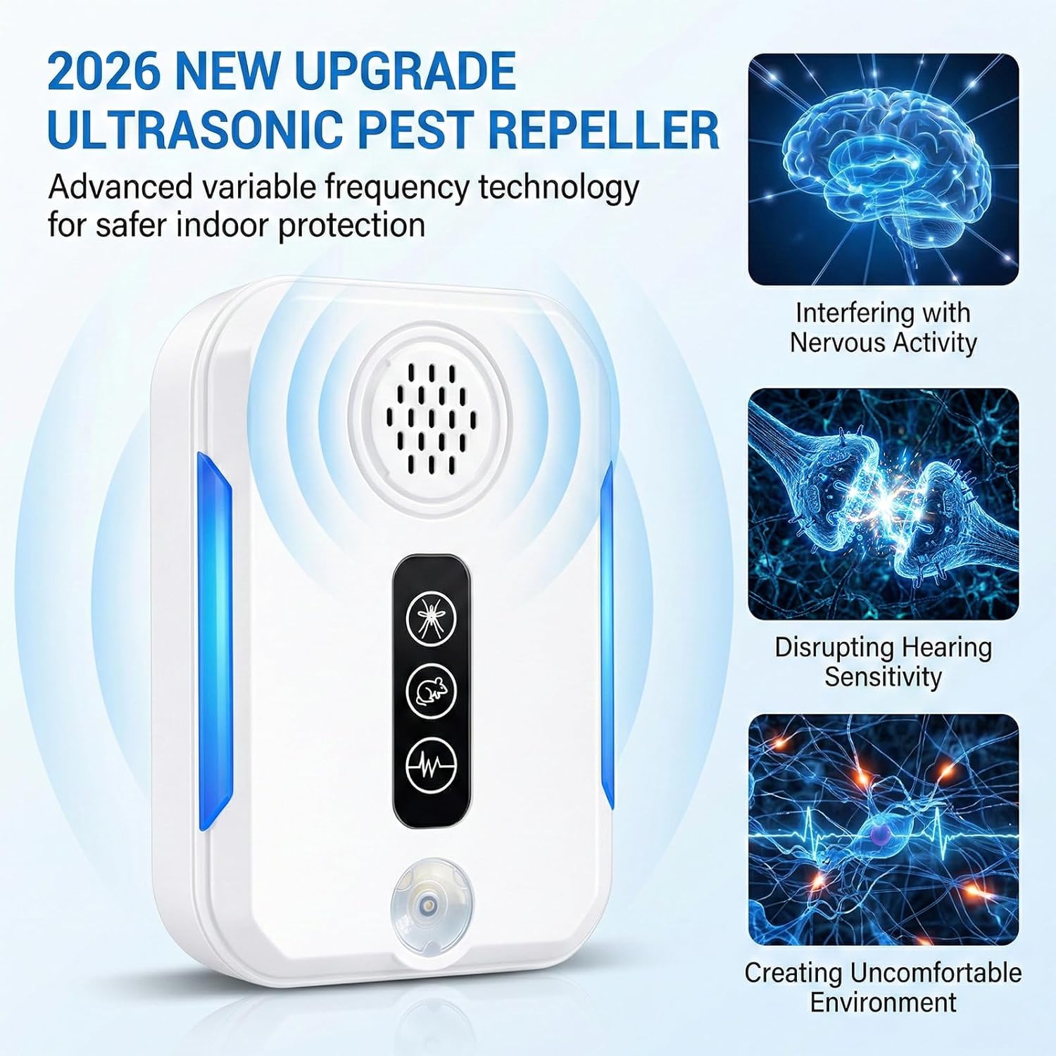 2026 Upgraded Ultrasonic Repeller Pest Indoor - Electronic Pest Control Plug-in,Repellent for Roach,Rodent,Mouse,Bugs,Mosquito,Mice,Spider,3 Mode Switching,6 Packs