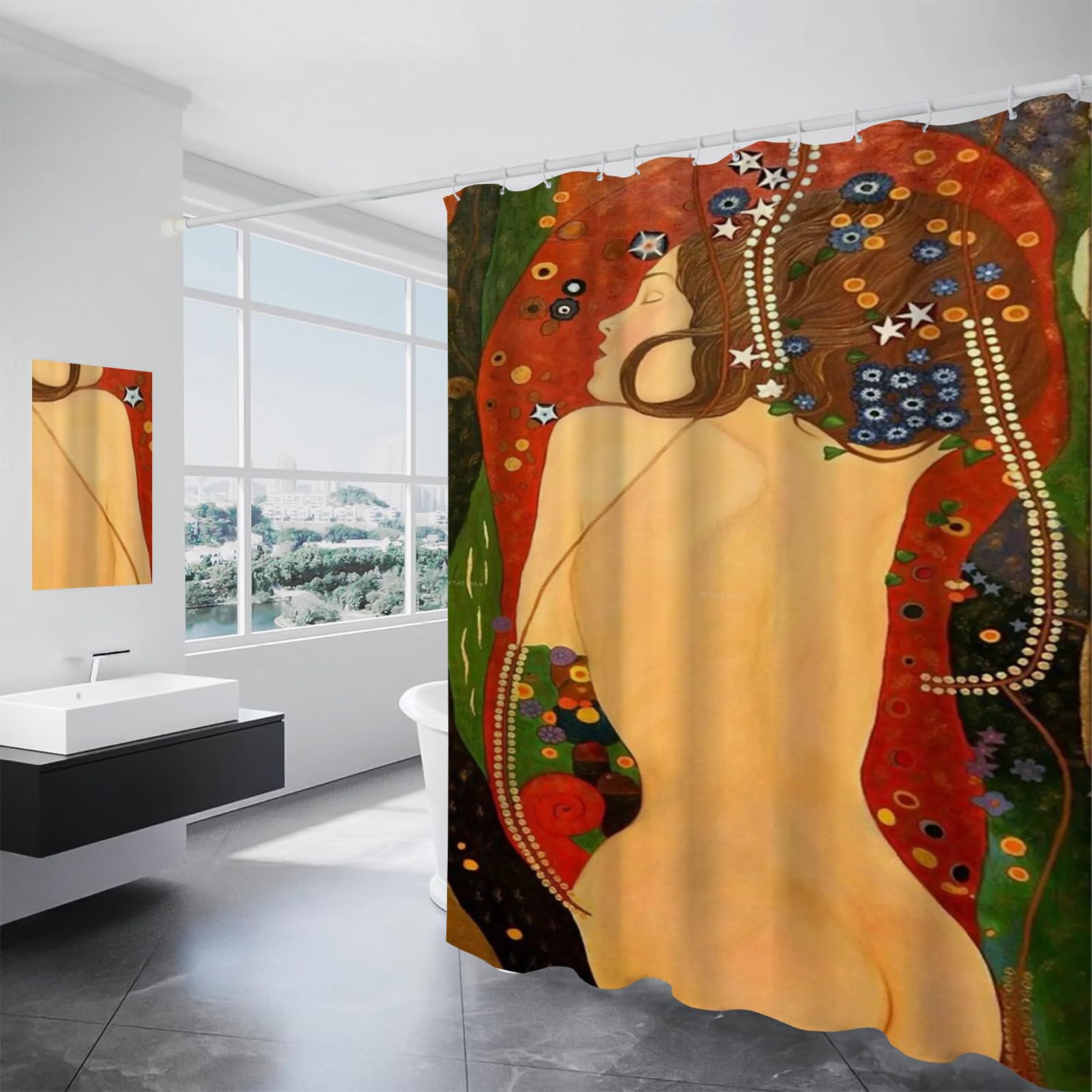 Rideau de douche imperméable et lavable style peinture Klimt 150 x 180 cm