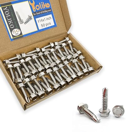Miniatura 13 de Tornillos autoperforantes con cabeza hexagonal de 12 x 1 pulgada, acero inoxidable 410, tornillos Tek de chapa autorroscantes, 50