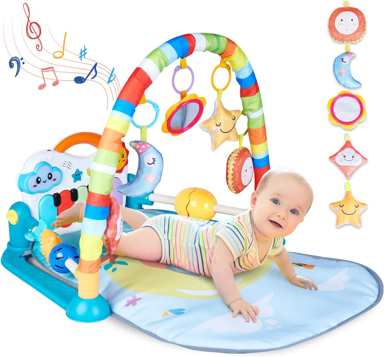 WYSWYG Baby Play Gym, Play Mat & Gym with Music & Lights - Educational Toy for Babies & Toddlers 0-3-6-12 Months Activity Mat - Blue