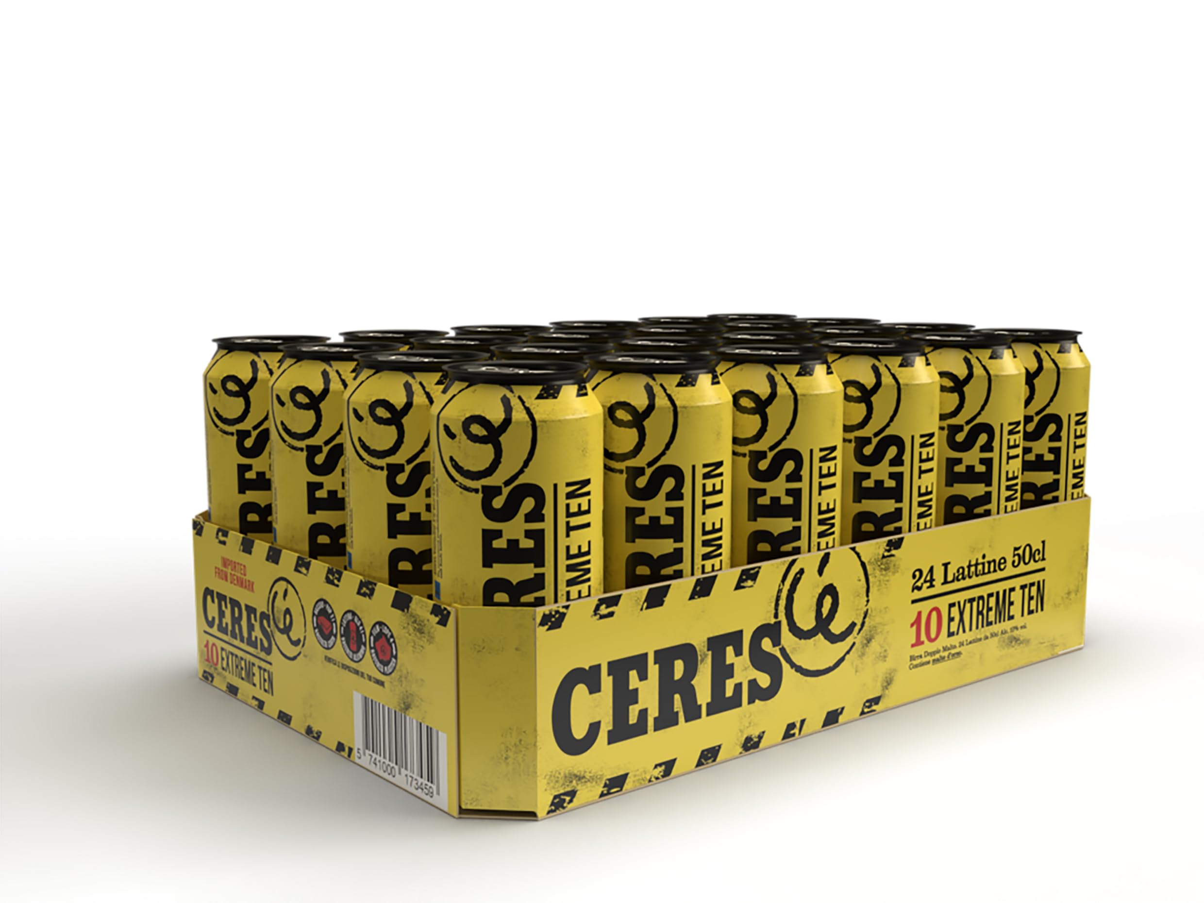 Ceres Extreme Ten - 24 Lattine da 50 cl, Birra Bionda Doppio Malto, Gradazione Alcolica 10°C, Gusto Vigoroso e Deciso con Sentori di Malto