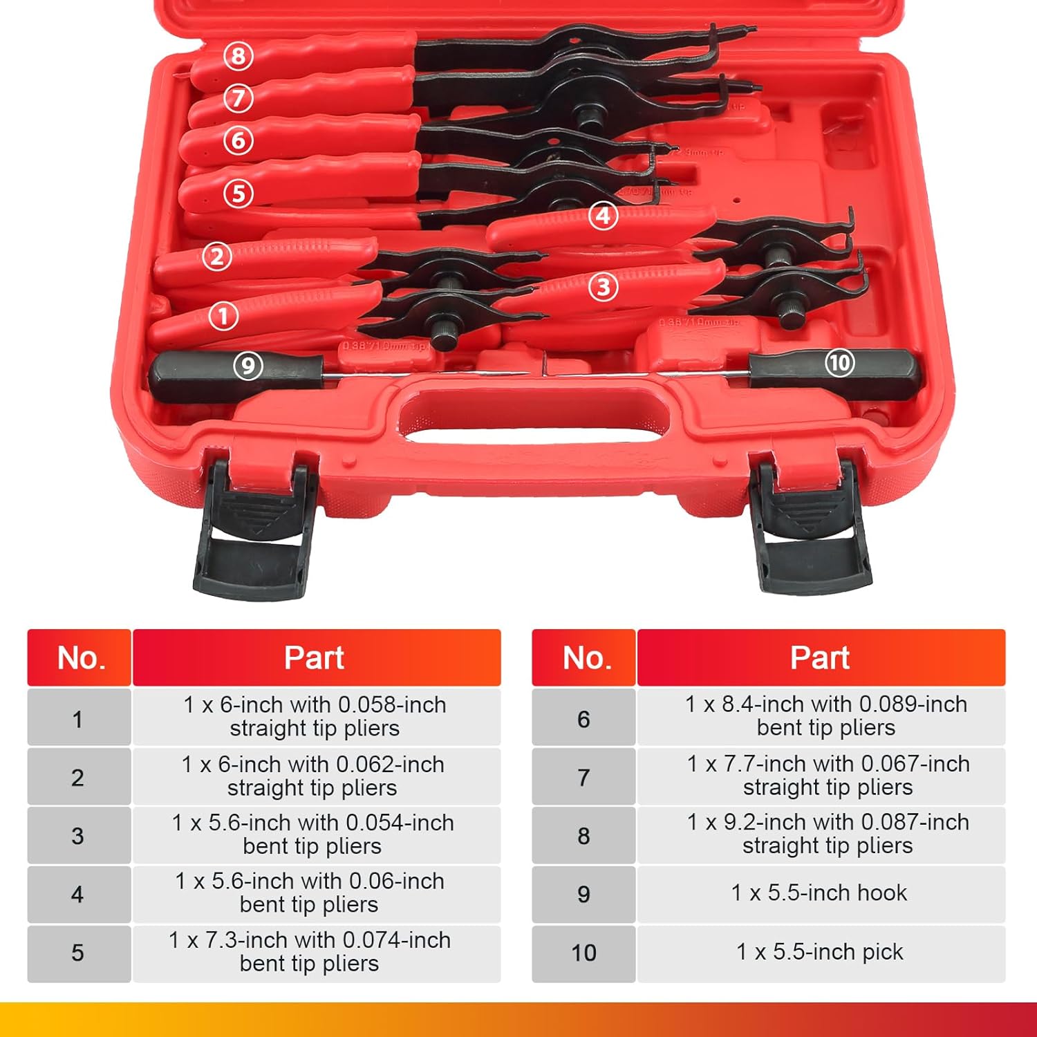 DASBET Snap Ring Plier Set 11PCS Straight & Bent Retaining Ring Pliers w/Hook & Pick & Ball Joint Separator Tool Kit