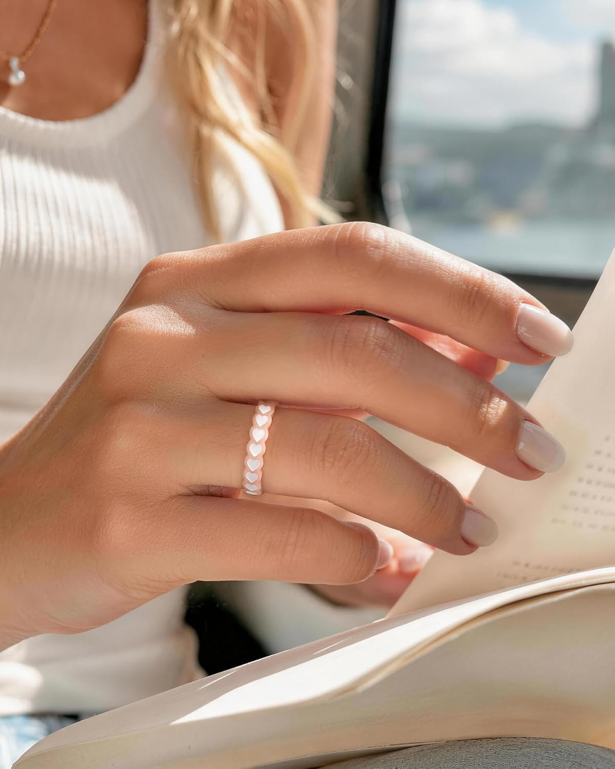 Egnaro Heart Design Silicone Statement Rings For Women, 4mm Wide 2mm Thin Stackable Rubber Wedding Bands for Workout, Travel, Comfort Daily Wear