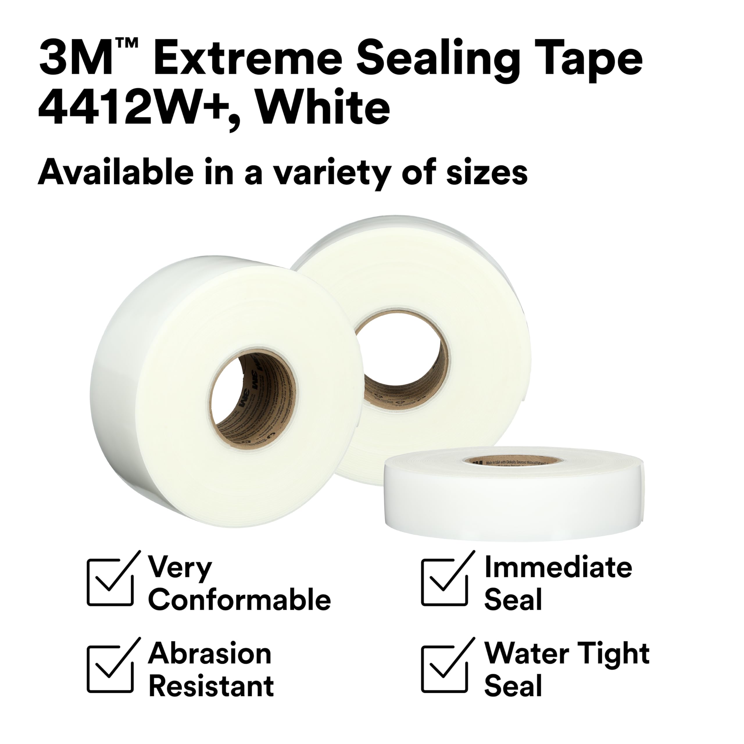 3M White Extreme - Cinta adhesiva de sellado 4412W+, 2 pulgadas x 18 yardas, 1 rollo, impermeable, duradera, adhesivo acrílico de una sola cara para metal, plástico, costuras, juntas, huecos