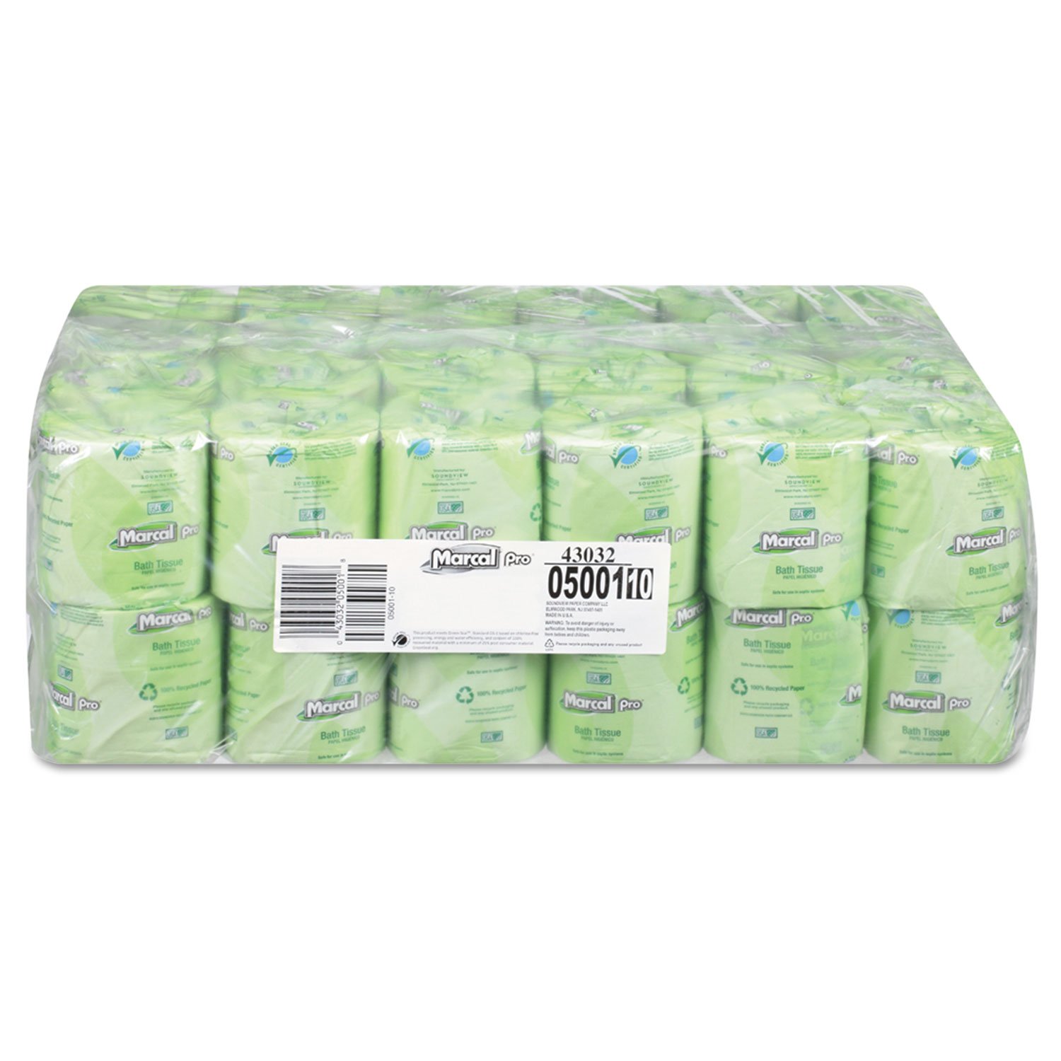 Marcal PRO 5001 100% Recycled Two-Ply Bath Tissue, White, 500 Sheets/Roll, 48 Rolls/CartonGreen SealGreen Seal