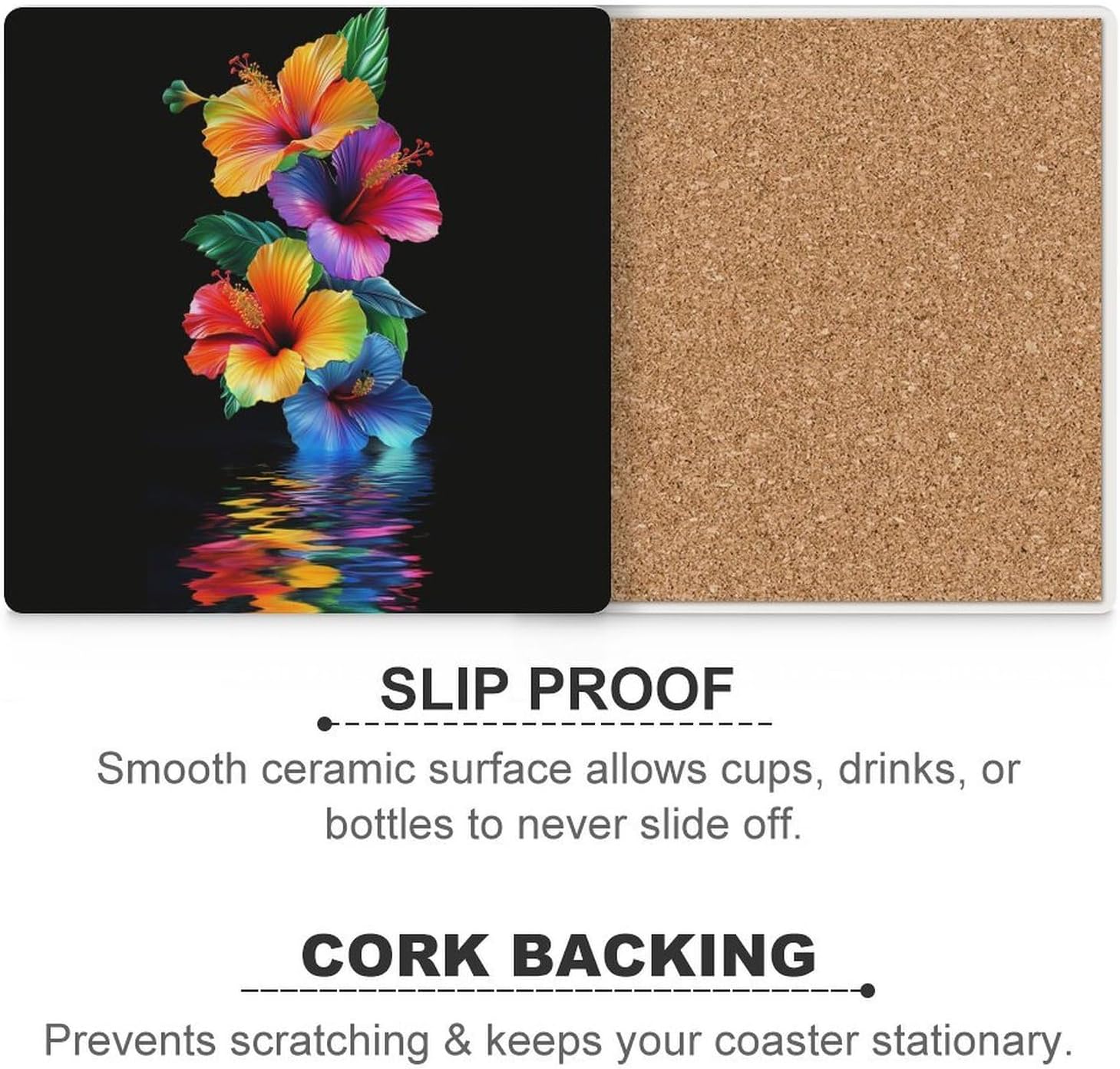 Colorful Hibiscus Flowers Funny Ceramic Coasters for Drink Absorbent Cup Holders Tabletop Protection