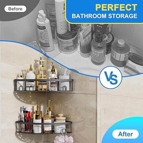 Miniatura 3 de Organizador de esquina para ducha, paquete de 2 estantes organizadores adhesivos para baño, ducha, sin perforaciones, a prueba de óxido, para montar