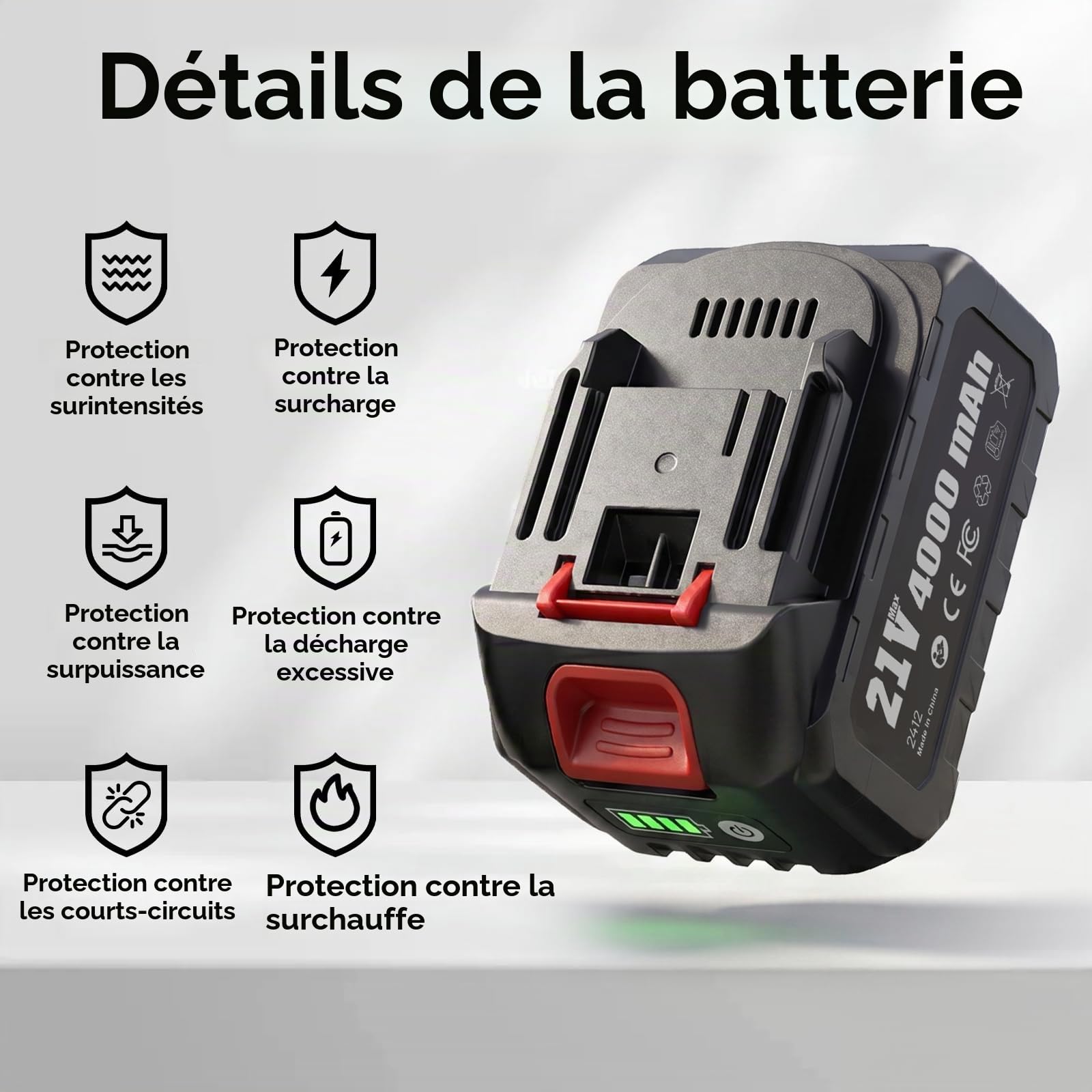Supstable Batterie rechargeable originale 21 V 4000 mAh