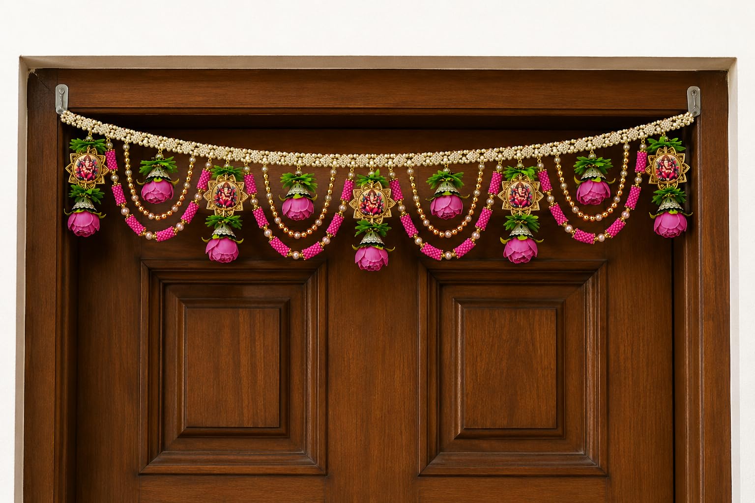 Traditional Ganesha and Pink Rose Toran for Main Door Entrance | Traditional Handmade Door Hanging Garland for Decoration Bandhanwar for Main Door,Size 37 (Laxmi & Ganesh Toran)-image-17