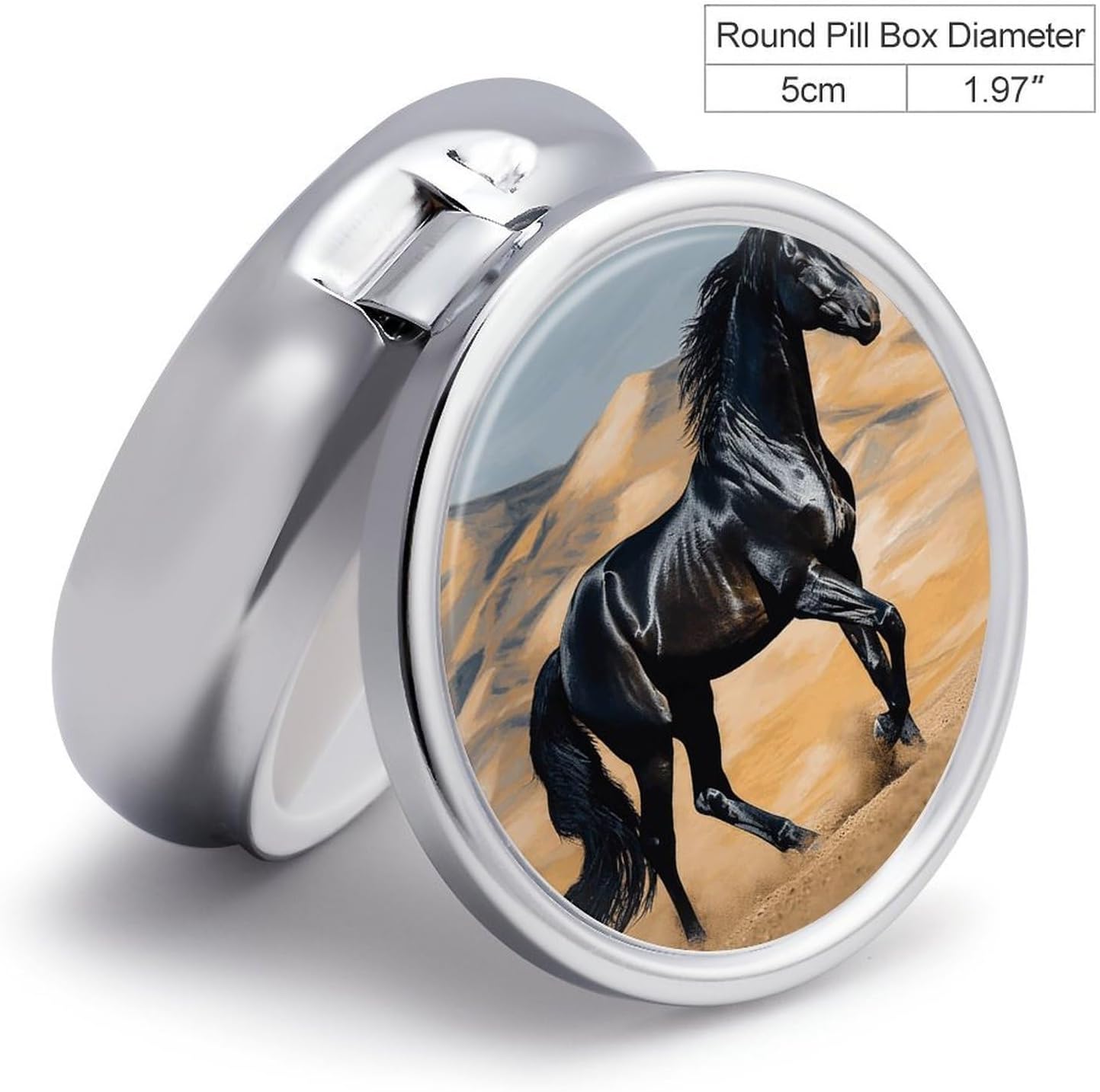Round Silver Pill Box Small Pill Case for Purse and Pocket 3 Compartment image 2