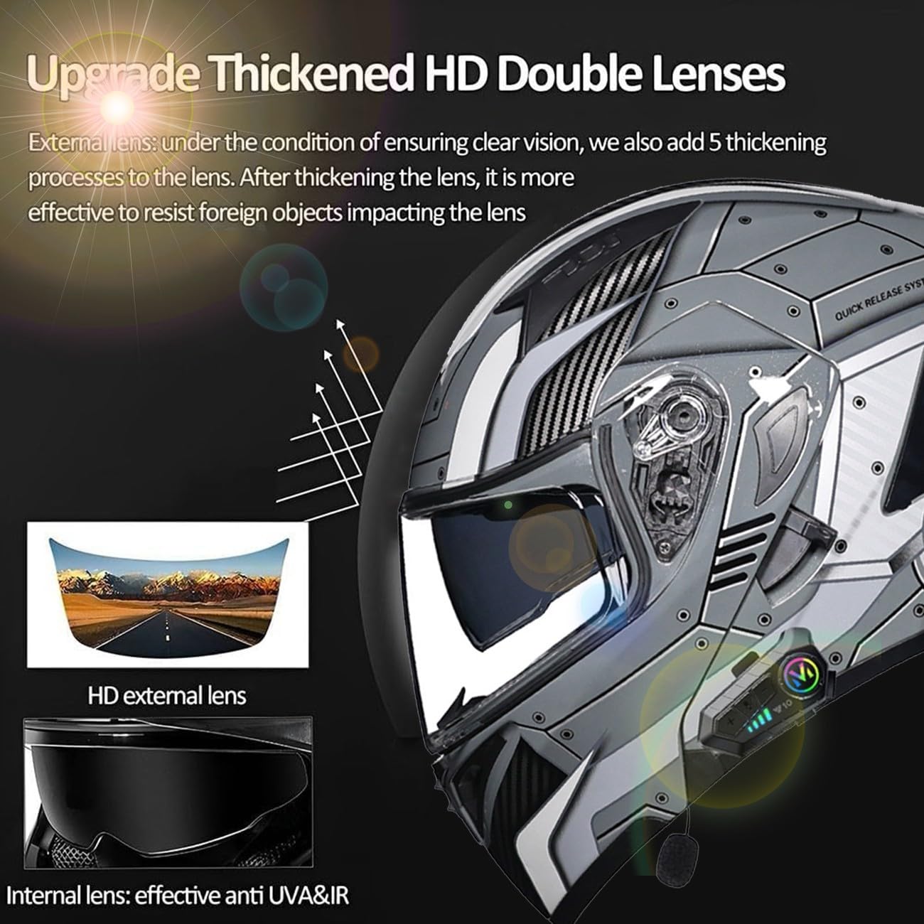 Motorradhelm mit Bluetooth Integralhelme Klapphelm DOTECE-geprüft mit HD Anti-Fog-Doppelvisier Klappbarer Modularer Motorrad Helme für Erwachsene Männer und Frauen