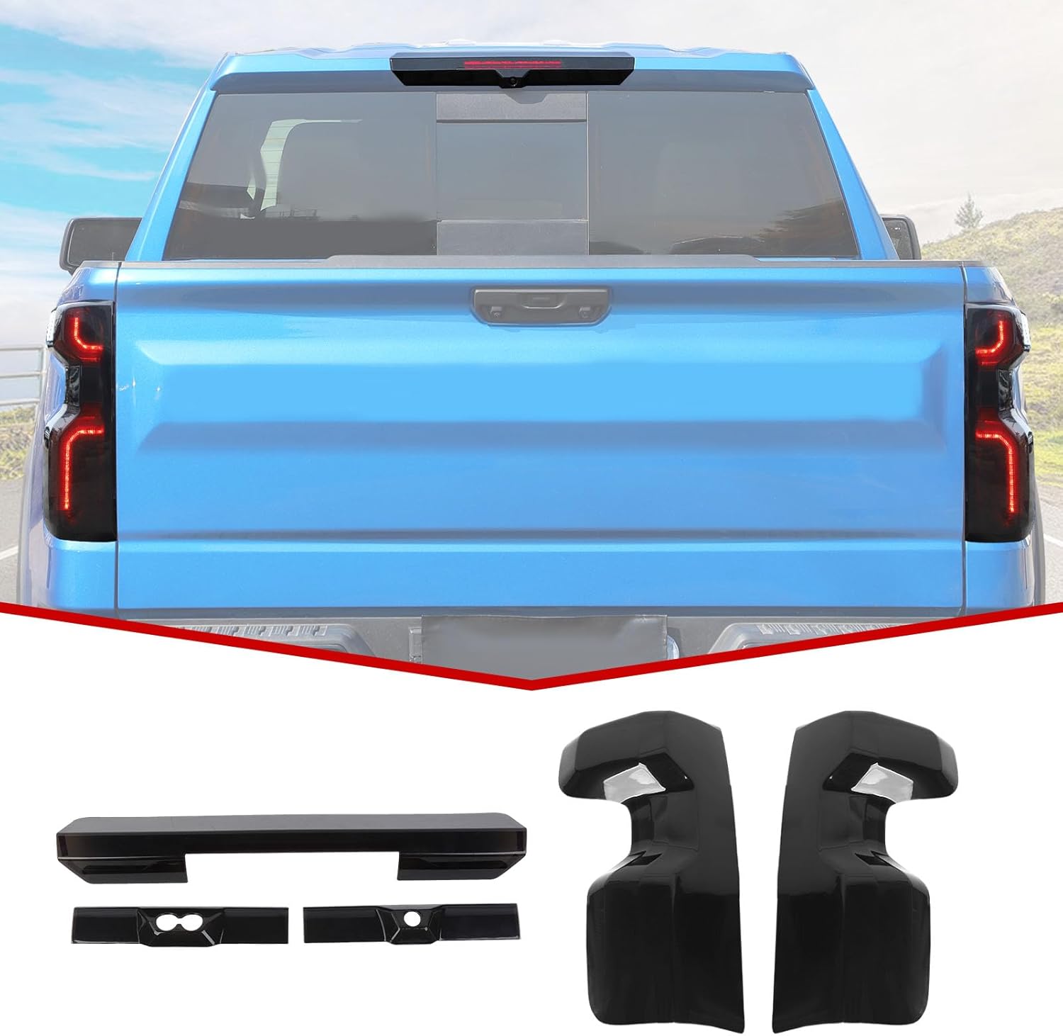 JeCar Taillight Trim Covers Smoked Brake Light Rear Lamp Guards Exterior Accessories Compatible with Chevy Silverado 2022+