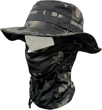 Men Camo Sun Hat Neck Mask Balaclava Set Sun Protection Boonie Fishing Hat Hiking Cycling Outdoor Sport Windproof
