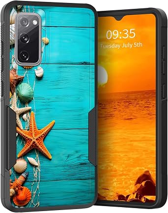 for Galaxy S20 FE 5G 2020 Case,Dual Layer Hybrid Heavy Duty Rugged Shockproof Hard PC +Soft Silicone Protective Case for Samsung Galaxy S20 FE 5G 2020,Beach Seashells and Starfish