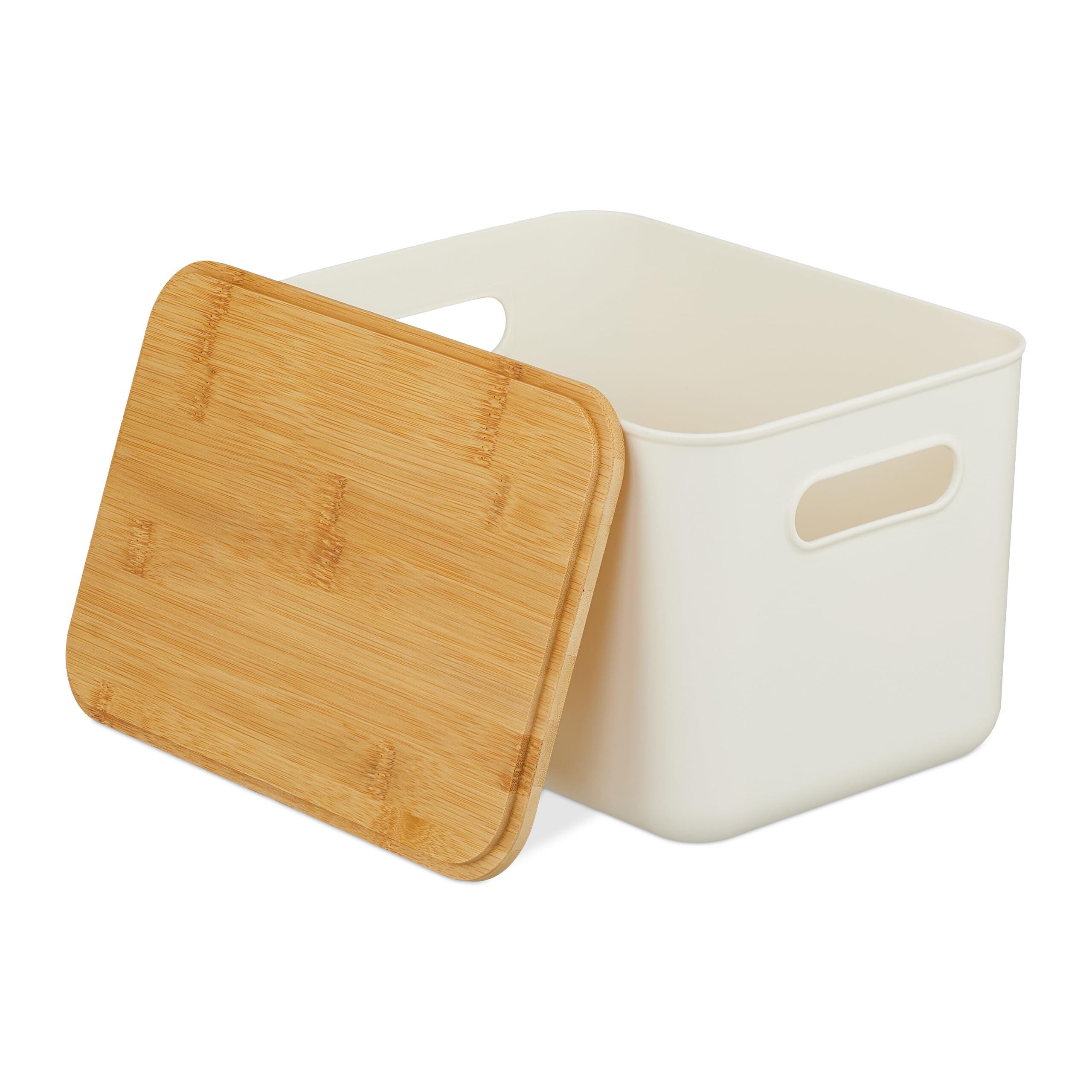 Caja De Almacenamiento, Set De 2, Tapa, Plástico, Bambú, Asa, 16 X 26 X 17 5 Cm Organizador Negro Natural Relaxdays 95908917