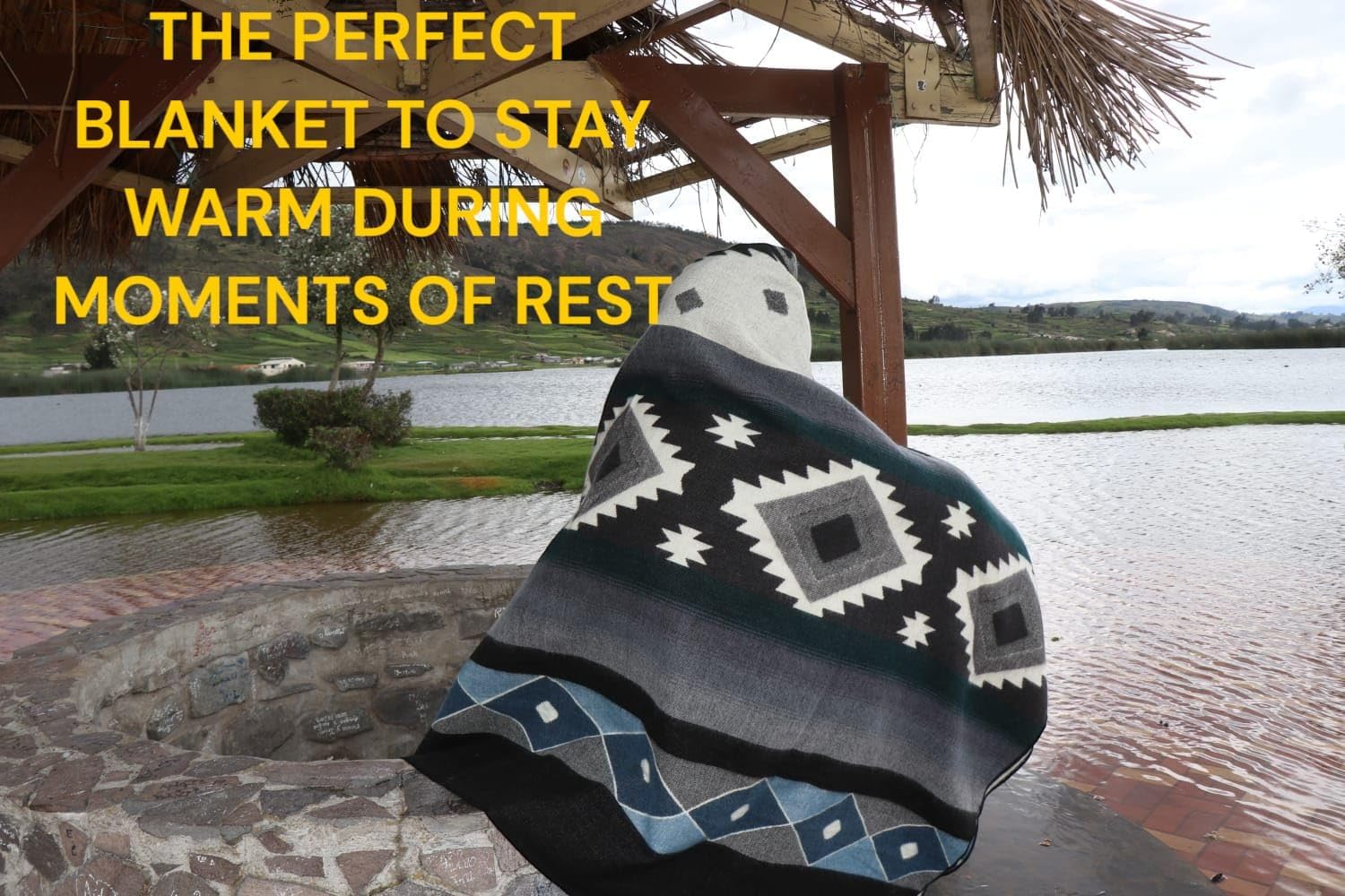 Alpaca Wool Blanket, King Size, Reversible 2 in 1, Thick and Ultra Soft, Hypoallergenic, Non-Itchy, Handmade in Ecuador. Premium Alpaca Wool Thtow Blanket for Cozy Comfort. Blue - Image 8