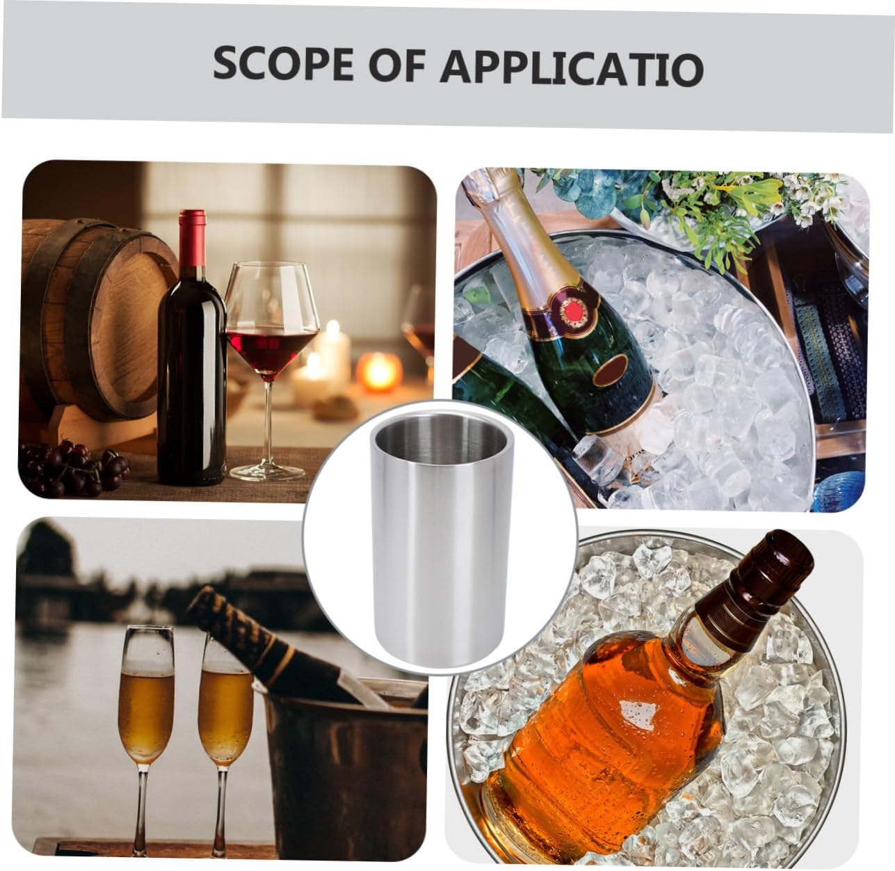 Double Layer Stainless Steel Ice Bucket Lid Tongs Wine Chiller Bucket for Cocktail Bar