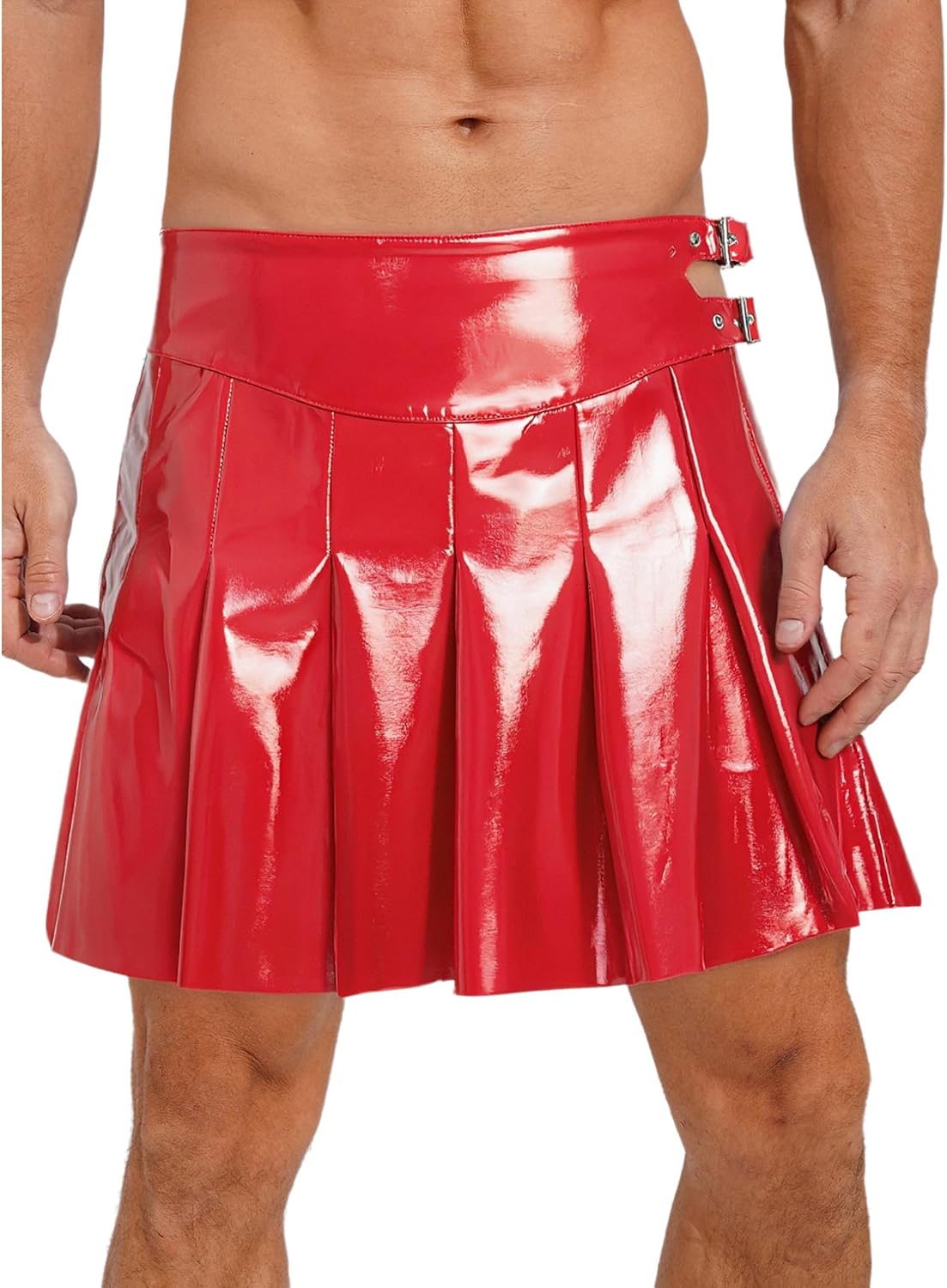 FEESHOW Roman Gladiator Skirt for Men Halloween PU Double Waist Pleated Knight Warrior Armor Skirt