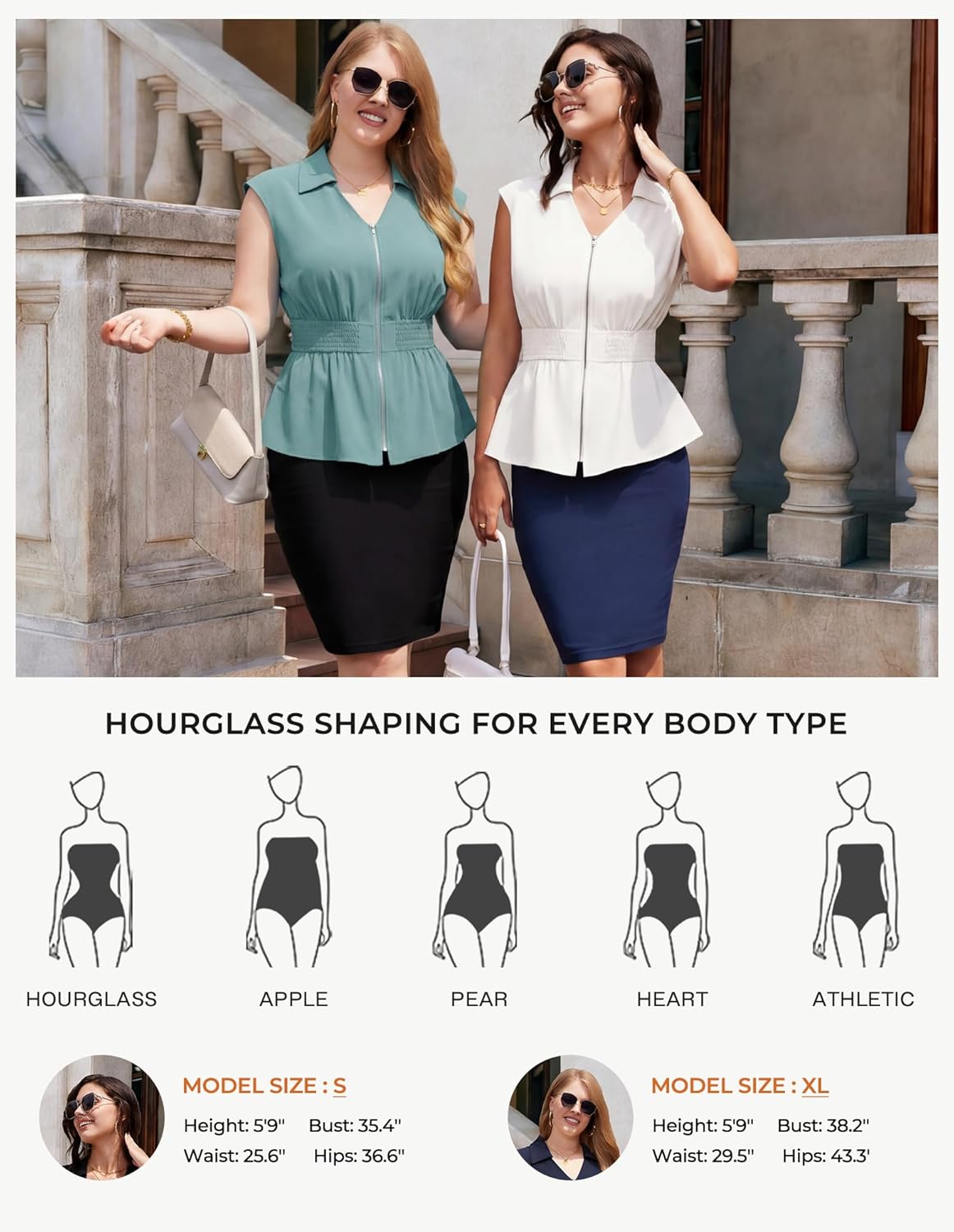 GRACE KARIN Womens Peplum Tops Business Casual,Dressy Work Blouses Short Sleeve,Zipper V Neck Shirts Cinched Smocked Waist - Image 5