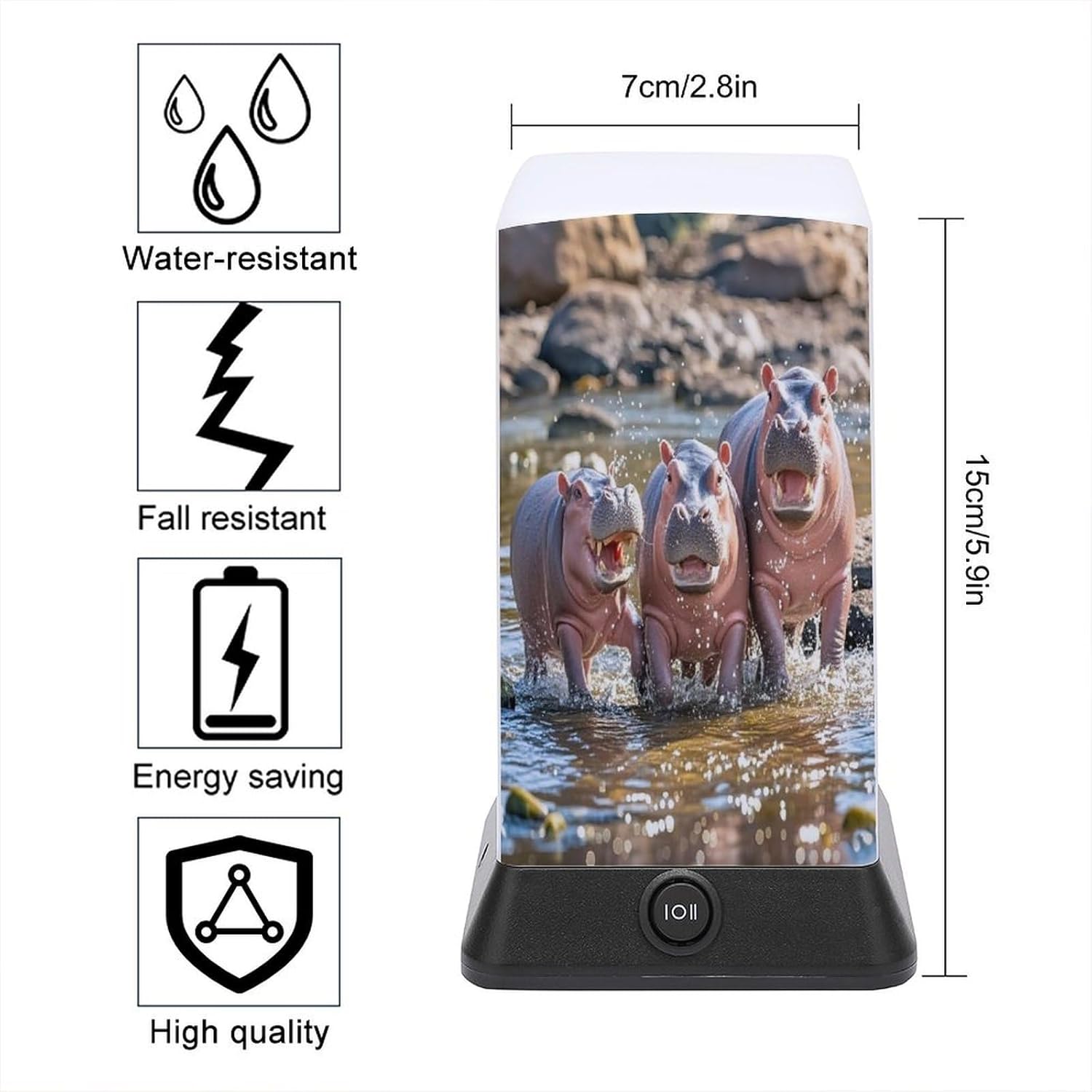 Cordless Night Light Battery Powered Dimmable Lamp for Reading Baby Hippos Small Desk Lamp for Bedroom Living Room Office